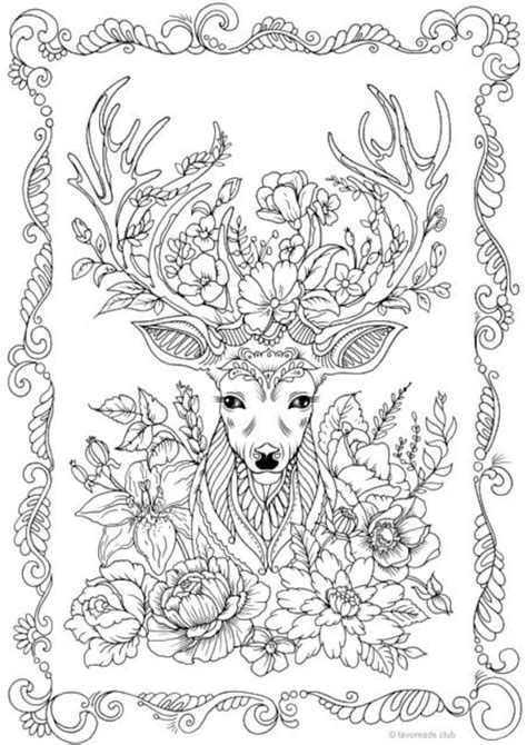 Fantasy Deer Printable Adult Coloring Page From Favoreads Etsy