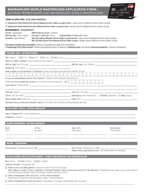 Fillable Online Credit Card And Charge Card Application Form Borang Fax Email Print