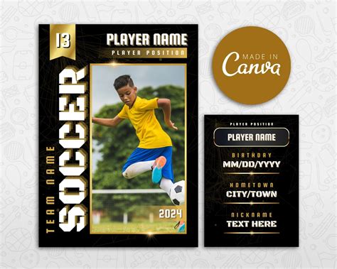 Soccer Card Template, DIY Golden Sport Cards Printable, Customizable School Team Gifts Trading ...