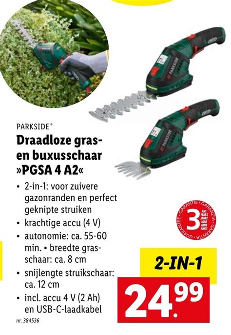 Parkside Draadloze Gras En Buxusschaar PGSA 4 A2 Promotie Bij Lidl