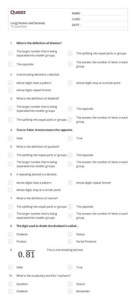 50 Division Worksheets For 7th Grade On Quizizz Free And Printable