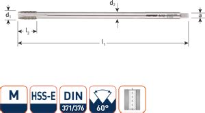 HSS Machinetap Extra Lang Doorlopend DIN 376 M8 1 St JRV Products