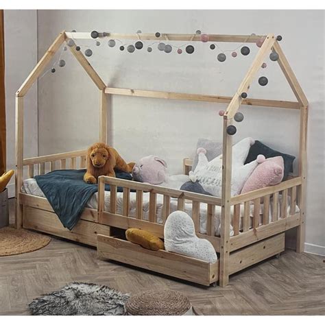 Lit Cabane Bosco 90x190 Avec 2 Tiroirs Naturel Atmosphera For Kids