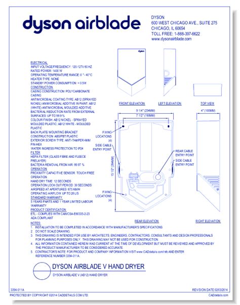 Dyson Airblade V Ab Hand Dryer Sheet Of Dyson Caddetails