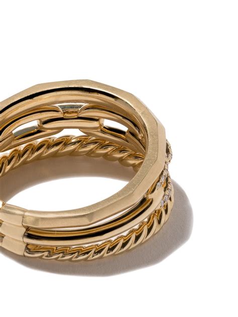 David Yurman Kt Yellow Gold Stax Diamond Narrow Ring Gold Farfetch