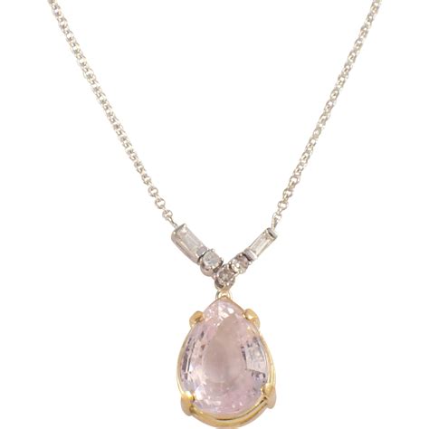 14k White And Yellow Gold Kunzite And Diamond Pendant From