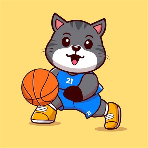 Ilustração vetorial de jogador de basquete de gato fofo Vetor Premium