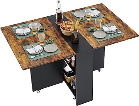 Tiptiper Folding Dining Table With 6 Wheels Drop Leaf Tables For Small