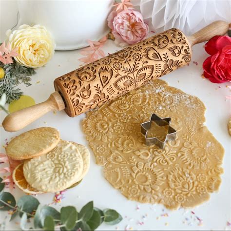 Folk Pattern Embossing Wooden Rolling Pin Lase Folksy