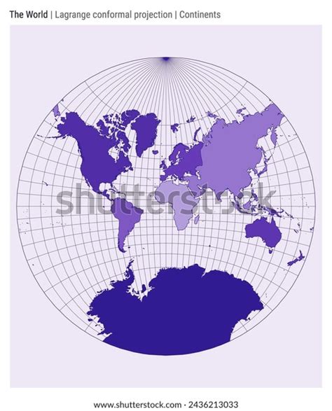 World Map Lagrange Conformal Projection Continents Stock Vector