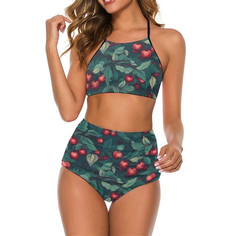 Bikini Swimsuit Set Sexy Red Cherries Print Cute Fruits Simple Bikini