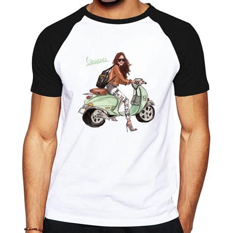 Vintage Vespa Glamour Girl Design T Shirt 2018 Funny Vespa Scooter Print T Shirt Summer Short