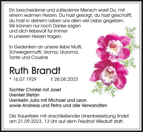 Ruth Brandt Traueranzeige S Chsische Zeitung