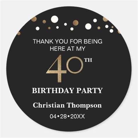 Personalized Gold And Black Theme 40th Birthday Classic Round Sticker