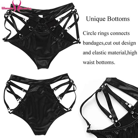 Sexy Black Vinyl Bikini Set Wonder Beauty Lingerie Dress Fashion Store