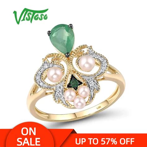 Vistoso Gold Rings For Women Pure K Yellow Gold Ring Emerald