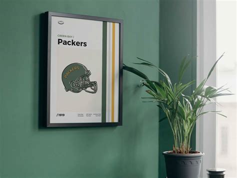 Green Bay Packers Poster Minimal Mid Century Modern Wall Print Nfl