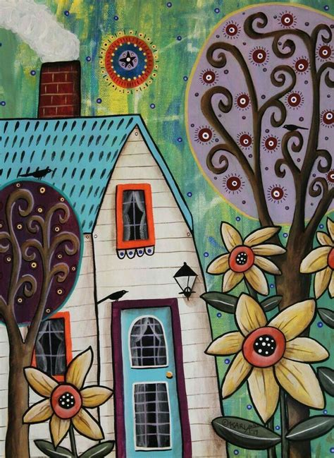 Karla Gerard Original Canvas Painting Folk Art Painting Fabric