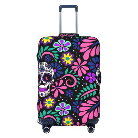 LAKIMCT Colorful Skull Leaf Elastic Luggage Cover With Concealed Zipper