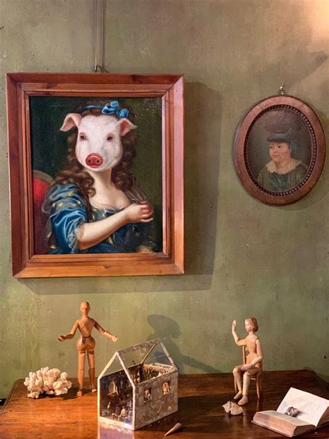 Proantic Portrait dune jeune femme à la tête de cochon XIX si