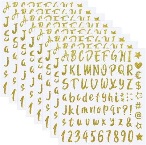 Autocollants Lettres à Paillettes 8 Feuilles 640Pcs Alphabet Lettre et