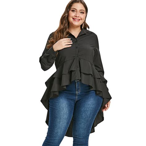 Buy Wipalo Women Plus Size Flounced High Low Blouse