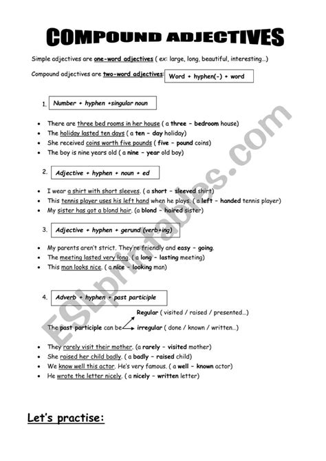 Compound Adjectives Worksheet Free Esl Printable