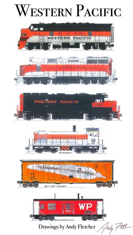 6 Hand Draw Western Pacific Drawings By Andy Fletcher Railroad Art