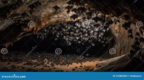 A Colony Of Bats Hanging Upside Down In A Cave Concept Of