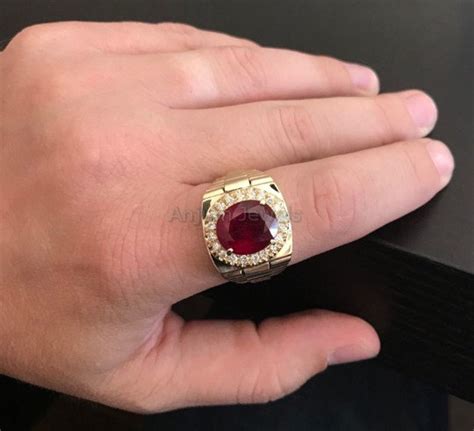 Natural Ruby Cz Men S Ring In Sterling Silver K Etsy