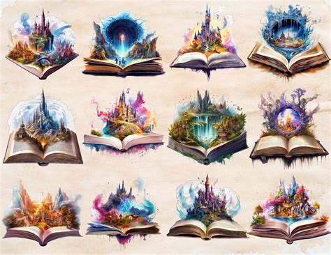 35 Fantasy Book Clipart Magic Illustrations PNG Digital Art Vintage