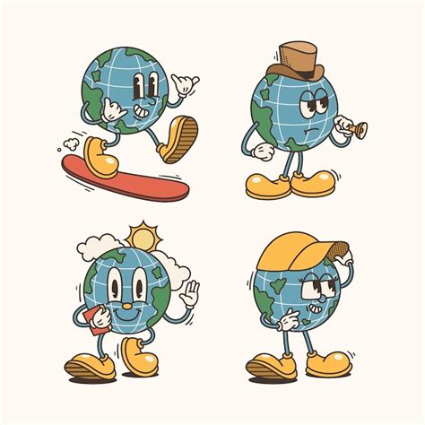 Premium Vector Set Of Traditional Cartoon Globe Earth Planet