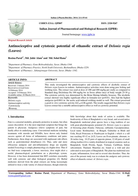 PDF Antinociceptive And Cytotoxic Potential Of Ethanolic Extract Of