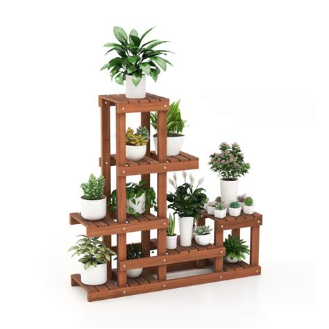 6 Tier Wood Plant Stand With High Low Structure Costway