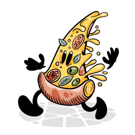 Pizza personagem de desenho animado engraçado vector fundo isolado