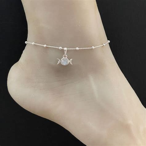 Moon Phase Anklet Sterling Silver Beaded Ankle Bracelet Moon Etsy