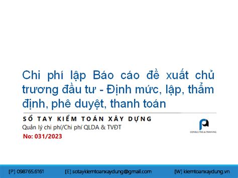 Lập thẩm định phê duyệt và thanh toán chi phí lập Báo cáo đề xuất chủ