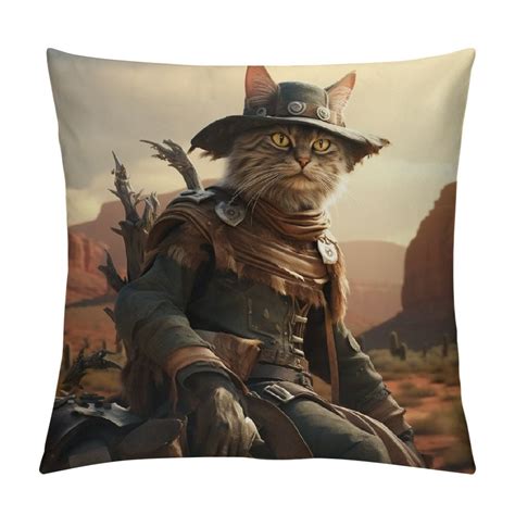 Comio Funny Cat On The Horse Throw Pillow Covers Cushion Case For Sofa