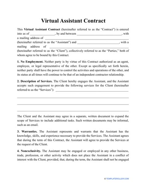 Virtual Assistant Contract Template Fill Out Sign Online And