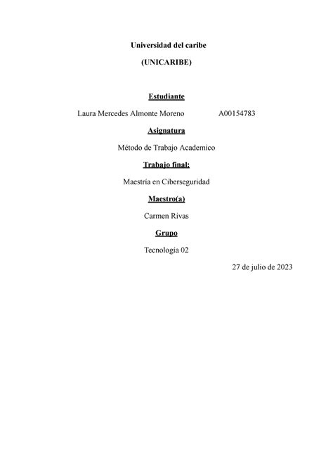 Trabajo Final Metodo De Trabajo Academico Universidad Del Caribe