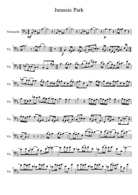 Jurassic Park Theme Cello Music Jurassic Park Sheet Music