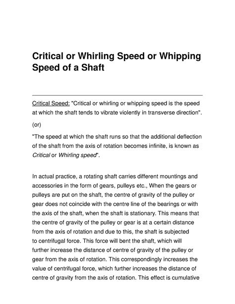 Critical Or Whirling Speed Of Shaft Critical Or Whirling Speed Or