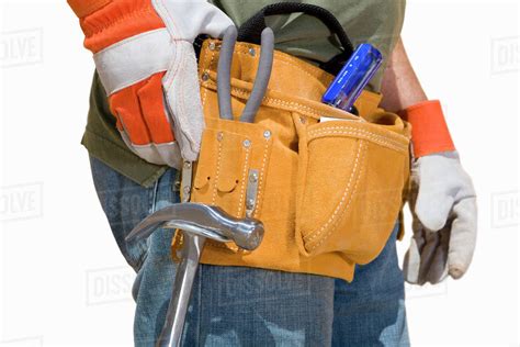 Close Up Of Construction Worker S Tool Belt Cut Out Stock Photo