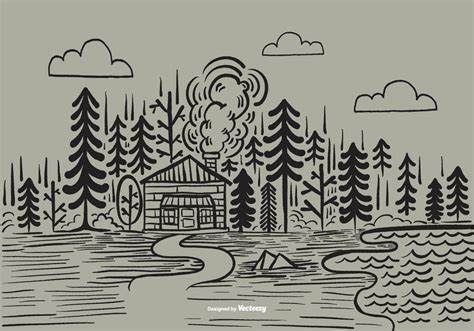 A hand drawn, line art illustration of a cabin in the woods. | How to ...