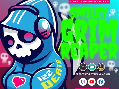 Smiley Grim Reaper Full Animated Stream Overlay Graphic Package Twitch