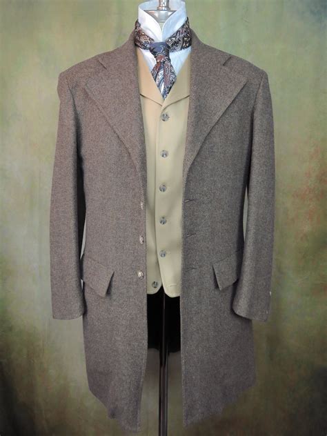 Men S Frock Coat Forest Brown Herringbone Frontier By Lawrence Scott