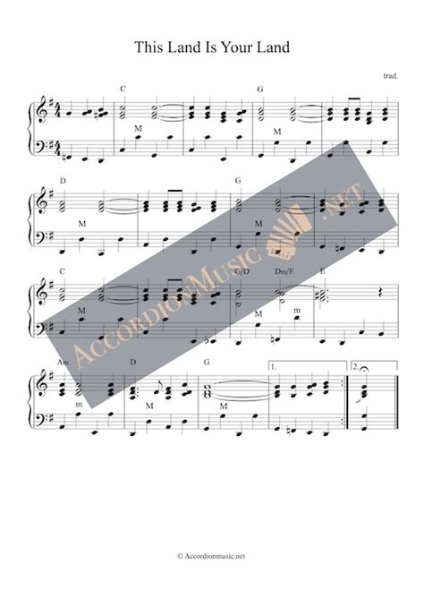 This Land Is Your Land - Score / Sheet Music (PDF) - Accordionmusic.net