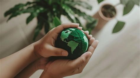 Dos Manos Sosteniendo Un Peque O Globo Verde Que Simboliza Foto Premium