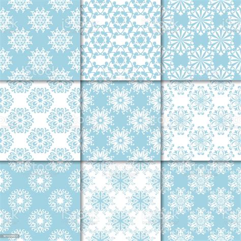 Blue And White Floral Ornaments Collection Of Seamless Patterns Stock