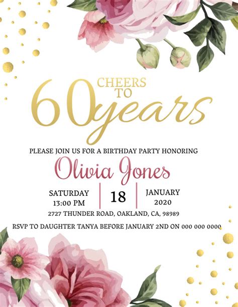 60th Birthday Invitation Template Postermywall